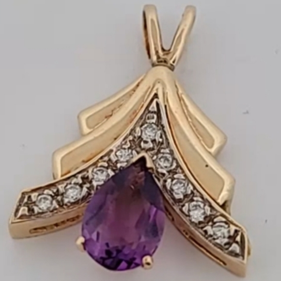 Pendant Amethyst Diamond 14k Yellow Gold  Charm 4.7 grams - Picture 3 of 16